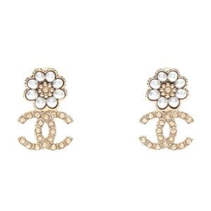 Chanel Coco Mark Flower Earrings Gold Plated